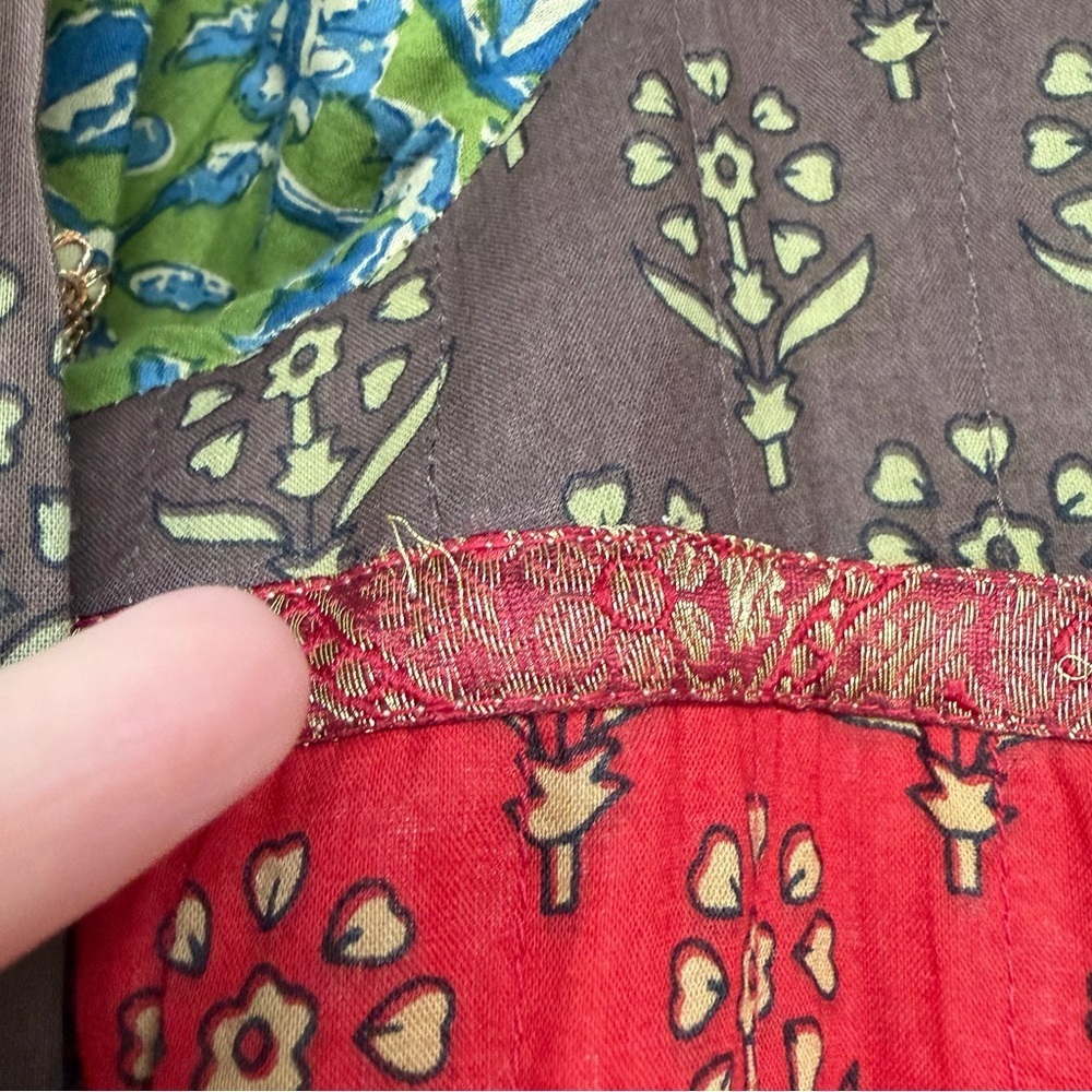 J. Peterman Boho Patchwork Caftan Maxi Dress Duster Size 12 Festival Jaisalmer - Picture 15 of 16